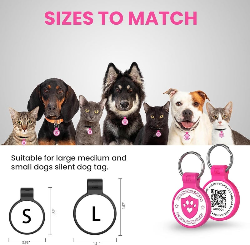 ILFINDYOU Silicone Cat Tags Personalized Small for Pet Collars, QR Code Cat Name Tags, Scan Location Alerts, Rose Red S - Image 2