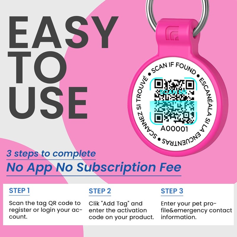 ILFINDYOU Silicone Cat Tags Personalized Small for Pet Collars, QR Code Cat Name Tags, Scan Location Alerts, Rose Red S - Image 4