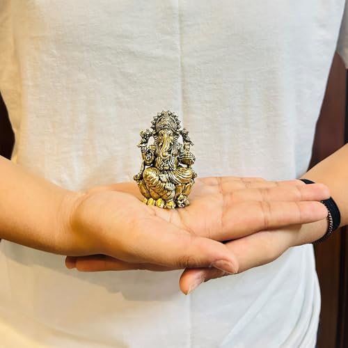 INDICAST Brass Ganesha Idol for Good Luck & Worship | 4" Ganpati Hindu God Statue Figurine Perfect for Decoration Puja & Gifting Purpose Sculpture (Weight- 250gm) - Image 5