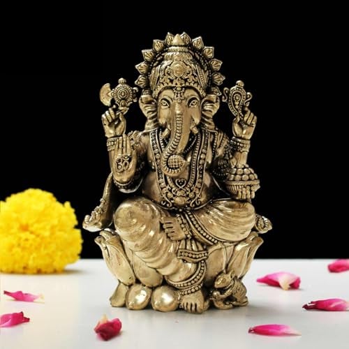 INDICAST Brass Ganesha Idol for Good Luck & Worship | 4" Ganpati Hindu God Statue Figurine Perfect for Decoration Puja & Gifting Purpose Sculpture (Weight- 250gm) - Image 1