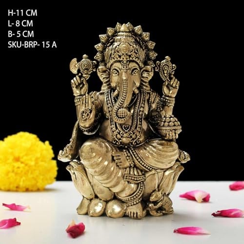 INDICAST Brass Ganesha Idol for Good Luck & Worship | 4" Ganpati Hindu God Statue Figurine Perfect for Decoration Puja & Gifting Purpose Sculpture (Weight- 250gm) - Image 2