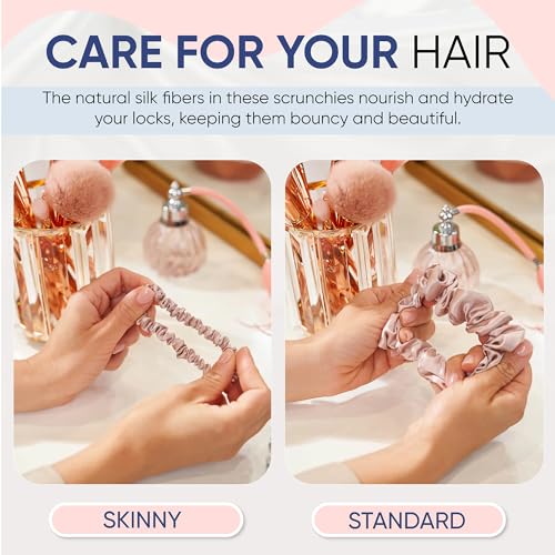 Blissy Silk Scrunchies 3 Pack 100 Pure Mulberry Silk 22 Momme 6A HighGrade Fibers Scrunchie for Straight Curly Hair Preventing Breakage Tangling Creasing Pink Skinny - Image 3