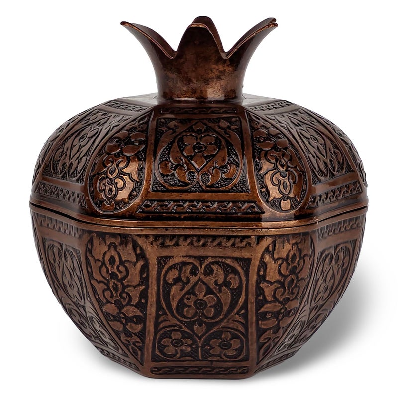 Binbir Trend Decorative Pomegranate Bowl with Lid, Zamak Die-Cast Candy Dish & Catch-All Tray, 17.4 fl oz â€“ Coffee Table Decor, Jewelry Holder, Table Centerpiece Accent (6 Colors) (Antique Brown) - Image 1