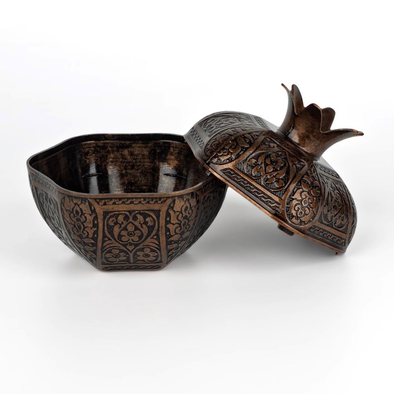 Binbir Trend Decorative Pomegranate Bowl with Lid, Zamak Die-Cast Candy Dish & Catch-All Tray, 17.4 fl oz â€“ Coffee Table Decor, Jewelry Holder, Table Centerpiece Accent (6 Colors) (Antique Brown) - Image 3