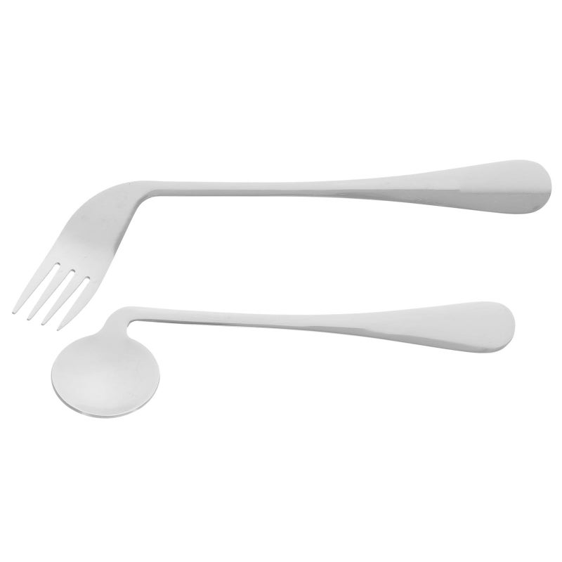 Unomor Ergonomic Angled Feeding Utensils for Elderly Patients Curved Spoon and Fork for Right Handed Use Comfortable Non Slip Handles Lightweight Stainless Steel Adaptive Cutlery - Image 2