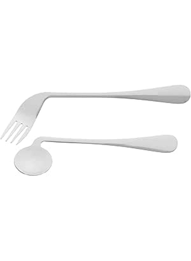Unomor Ergonomic Angled Feeding Utensils for Elderly Patients Curved Spoon and Fork for Right Handed Use Comfortable Non Slip Handles Lightweight Stainless Steel Adaptive Cutlery - Image 1