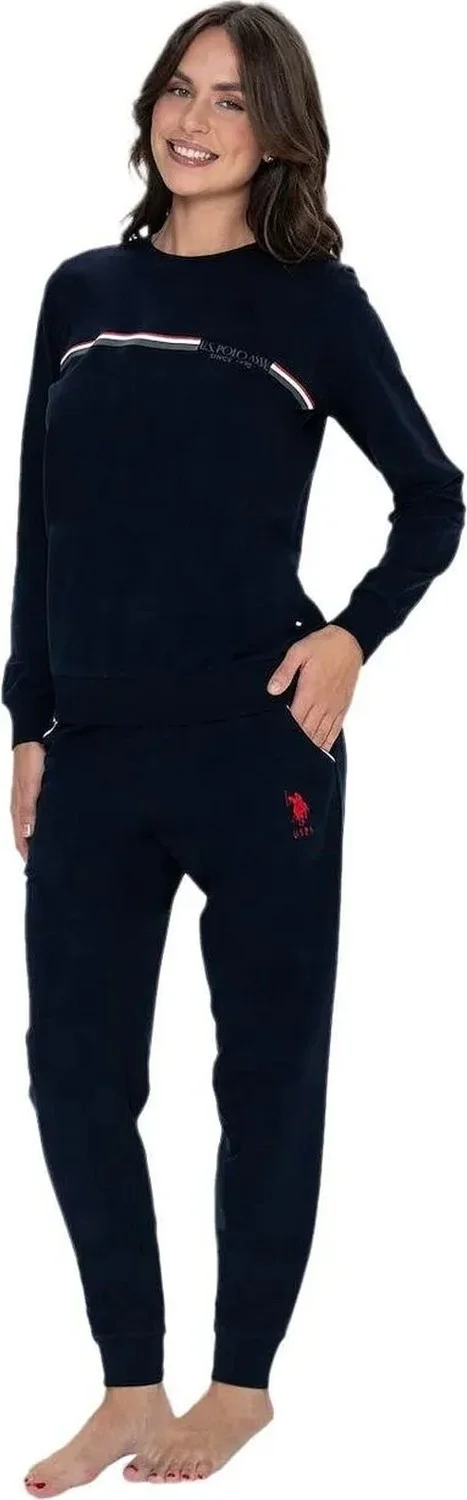 U.S. Polo Assn. 20111 Women's Long Sleeve Crew Neck Elastic Leg Casual Home Wear-Navy Blue