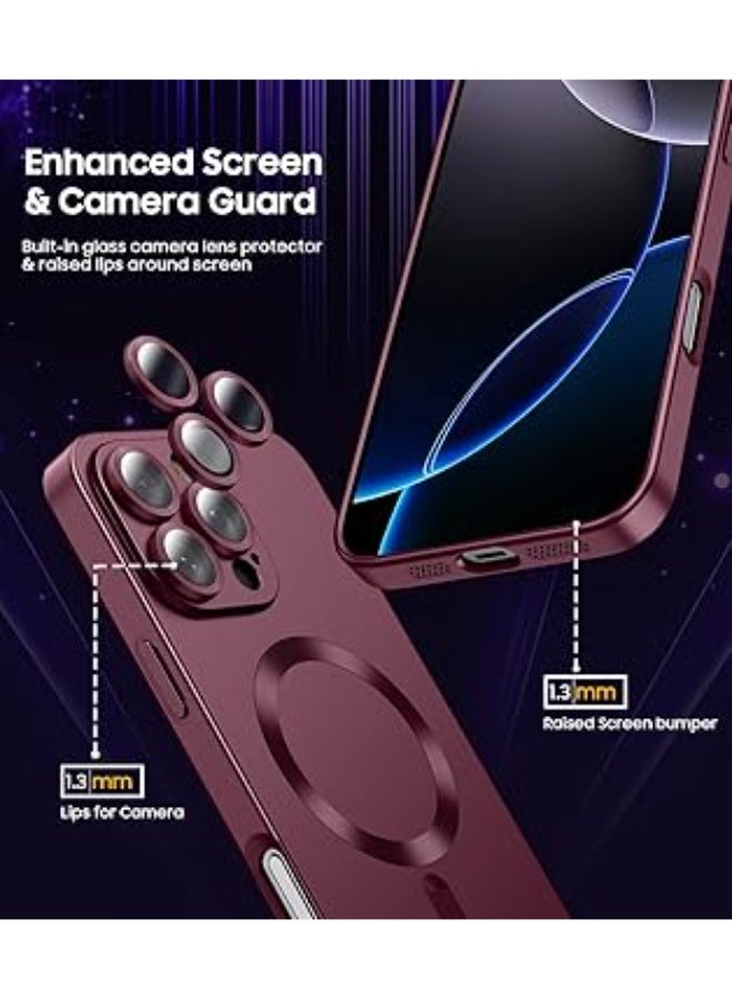Compatible with Magnetic for Iphone 16 Pro Case [Compatible with MagSafe][Built-in Camera Lens Protector] Slim Soft Silicone Bumper Shockproof Metallic Luster Phone Case (Wine Red) - Image 5
