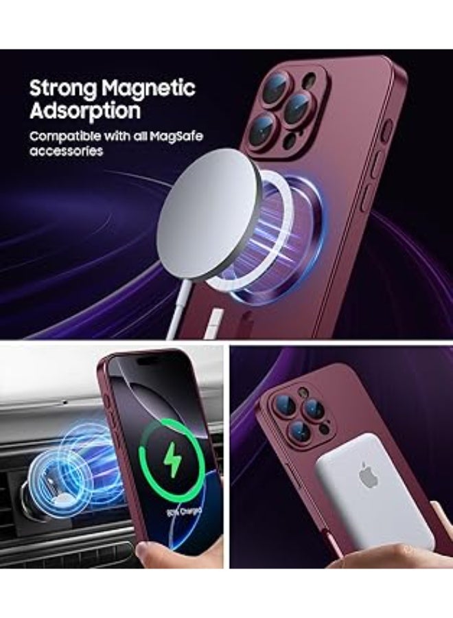 Compatible with Magnetic for Iphone 16 Pro Case [Compatible with MagSafe][Built-in Camera Lens Protector] Slim Soft Silicone Bumper Shockproof Metallic Luster Phone Case (Wine Red) - Image 2