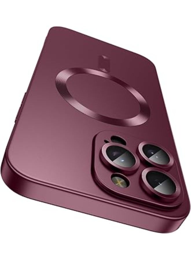 Compatible with Magnetic for Iphone 16 Pro Case [Compatible with MagSafe][Built-in Camera Lens Protector] Slim Soft Silicone Bumper Shockproof Metallic Luster Phone Case (Wine Red) - Image 1