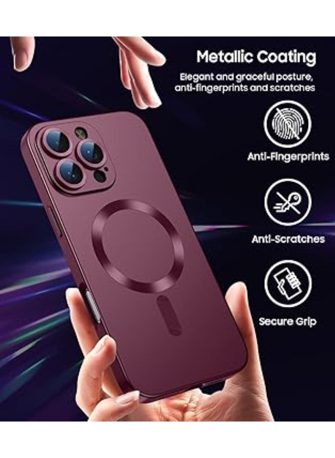 Compatible with Magnetic for Iphone 16 Pro Case [Compatible with MagSafe][Built-in Camera Lens Protector] Slim Soft Silicone Bumper Shockproof Metallic Luster Phone Case (Wine Red) - Image 4