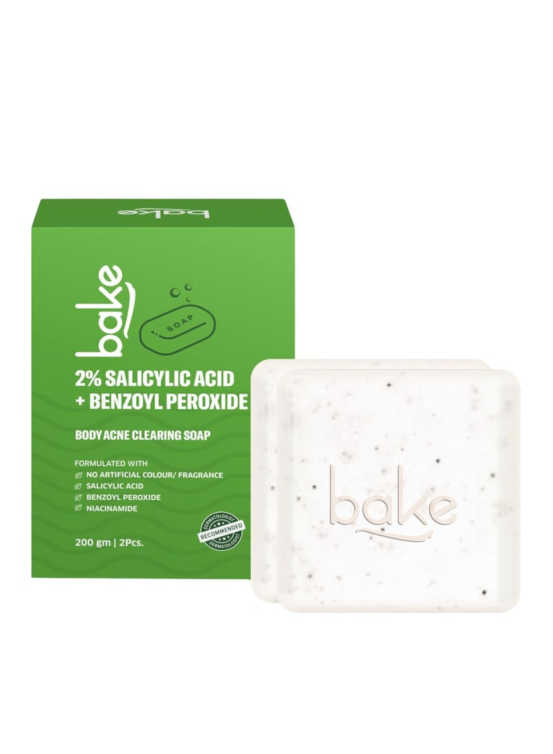 BAKE 2% Salicylic Acid Soap (2 pcs) Scrub Treatment with Niacinamide for Body & Back Acne, Reduces Strawberry Legs | Fades Dark Spots | Non Drying Formula | Soap For Men & Women | 100g x 2 - Image 1
