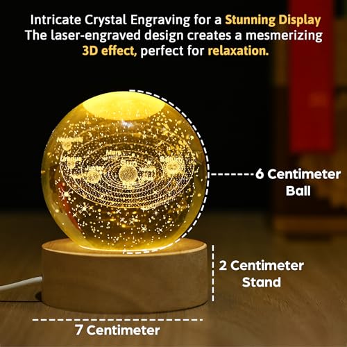 HindCraft 3D Galaxy Crystal Ball Night Lamp – Mothers Day Gift with Engraved LED Light | USB Wooden Base Table Lamp for Home & Office Décor | Perfect Birthday & Festival Gift for Men & Women - Image 2