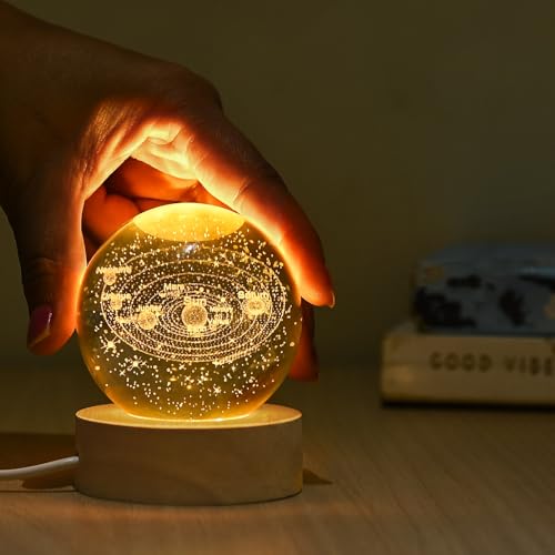 HindCraft 3D Galaxy Crystal Ball Night Lamp – Mothers Day Gift with Engraved LED Light | USB Wooden Base Table Lamp for Home & Office Décor | Perfect Birthday & Festival Gift for Men & Women - Image 1