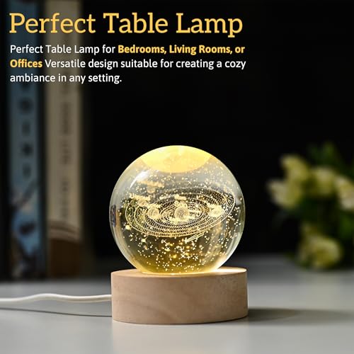 HindCraft 3D Galaxy Crystal Ball Night Lamp – Mothers Day Gift with Engraved LED Light | USB Wooden Base Table Lamp for Home & Office Décor | Perfect Birthday & Festival Gift for Men & Women - Image 4