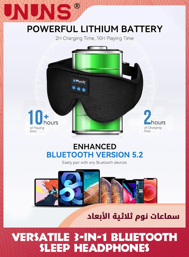 UNUNS Sleep Headphones Bluetooth 5.2,Sleep Mask 3D Wireless Music Sleeping Headphones Headband Eye Mask,Sleeping Earbuds For Side Sleepers,Built-in HD Speakers Cool Tech Gifts For Men Women - Image 4