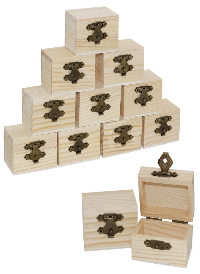 Creative Hobbies 12-Pack Mini Wooden Treasure Boxes with Locking Clasp - Unfinished Wood Treasure Chest for Party Favors, DIY Projects, Home Decor, Props, 2.3 x 1.5 x 1.5 Inches - Image 1