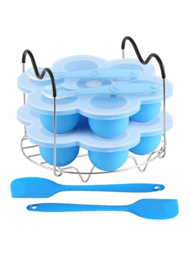 Silicone Egg Bites Molds and Steamer Rack Trivet with Heat Resistant Handles, 7pcs set for 6qt 8qt Electric Pressure Cooker With 2 Spoons and Silicone spatula (Blue) - Image 1