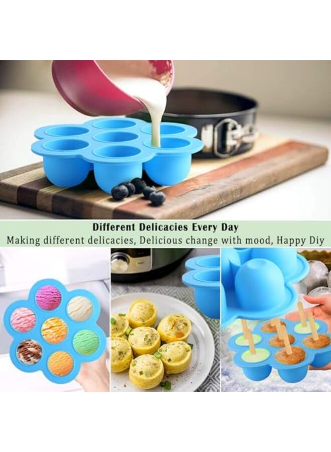 Silicone Egg Bites Molds and Steamer Rack Trivet with Heat Resistant Handles, 7pcs set for 6qt 8qt Electric Pressure Cooker With 2 Spoons and Silicone spatula (Blue) - Image 5