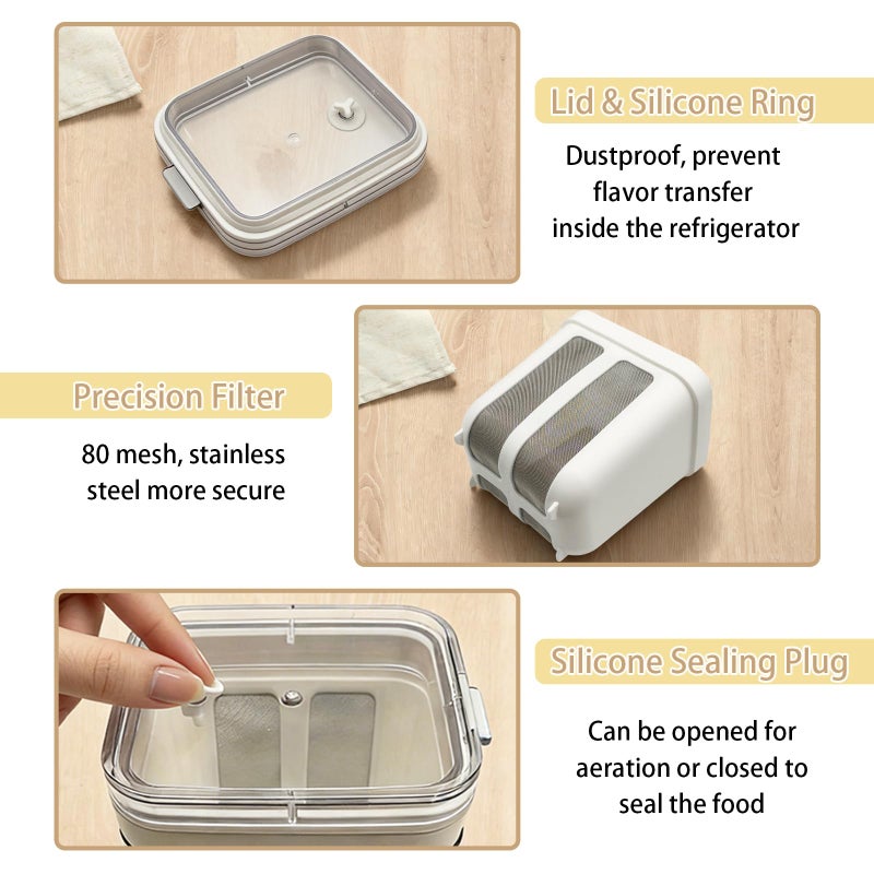 Pesilo Greek Yogurt Strainer with Lid, 1100ml Large Capacity Yogurt Maker Filter with Fine Mesh Bag, Whey Separator Kitchen Tool for Thick Yogurt Soybean Milk Kefir Cheese Soup Fruit Juice Coffee - Image 3