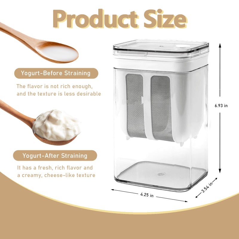 Pesilo Greek Yogurt Strainer with Lid, 1100ml Large Capacity Yogurt Maker Filter with Fine Mesh Bag, Whey Separator Kitchen Tool for Thick Yogurt Soybean Milk Kefir Cheese Soup Fruit Juice Coffee - Image 2