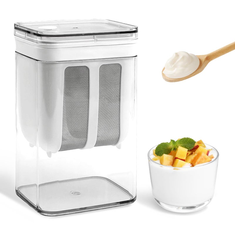 Pesilo Greek Yogurt Strainer with Lid, 1100ml Large Capacity Yogurt Maker Filter with Fine Mesh Bag, Whey Separator Kitchen Tool for Thick Yogurt Soybean Milk Kefir Cheese Soup Fruit Juice Coffee - Image 1