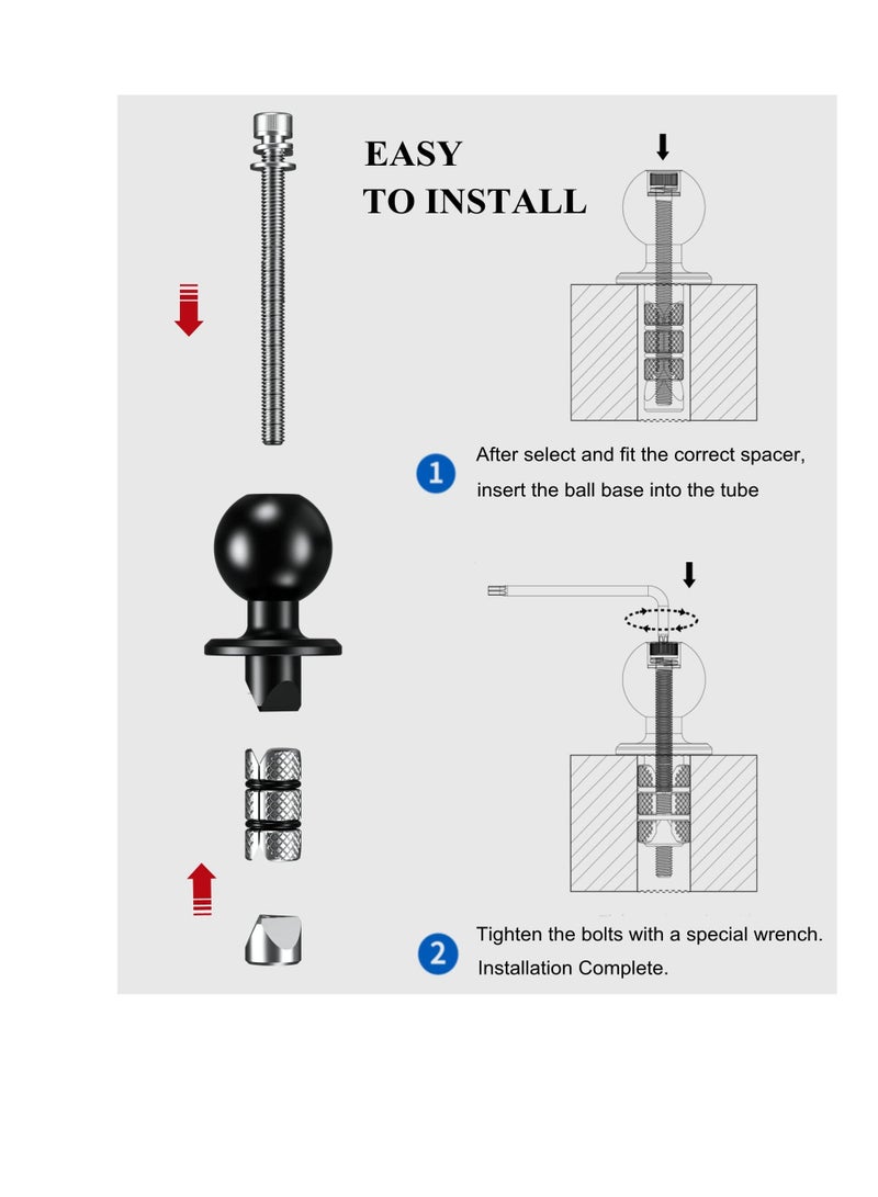 SYOSI Metal Motorcycle Fork Stem Mount Base, Ball Mount with 1'' TPU Ball for Stem Holes 12mm to 25.4mm in Diameter, Compatible with RAM Mounts B Size 1 Inch Ball Double Socket Arm - Image 5
