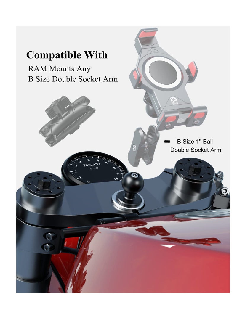 SYOSI Metal Motorcycle Fork Stem Mount Base, Ball Mount with 1'' TPU Ball for Stem Holes 12mm to 25.4mm in Diameter, Compatible with RAM Mounts B Size 1 Inch Ball Double Socket Arm - Image 3