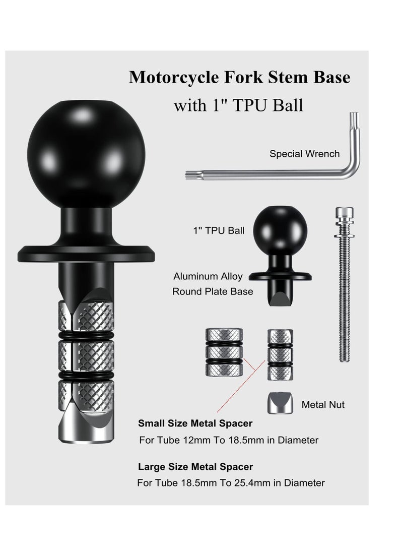 SYOSI Metal Motorcycle Fork Stem Mount Base, Ball Mount with 1'' TPU Ball for Stem Holes 12mm to 25.4mm in Diameter, Compatible with RAM Mounts B Size 1 Inch Ball Double Socket Arm - Image 4
