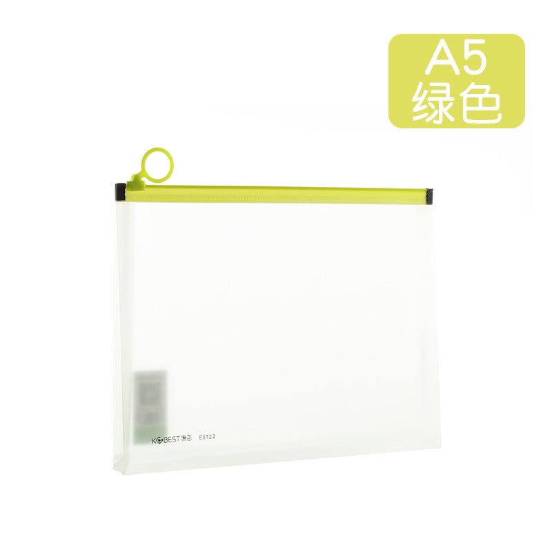 Generic KOBEST A4 Clear Document Bag A5 Zippered Office File Pouch A5-Green-E8122 (Pack of 12) 