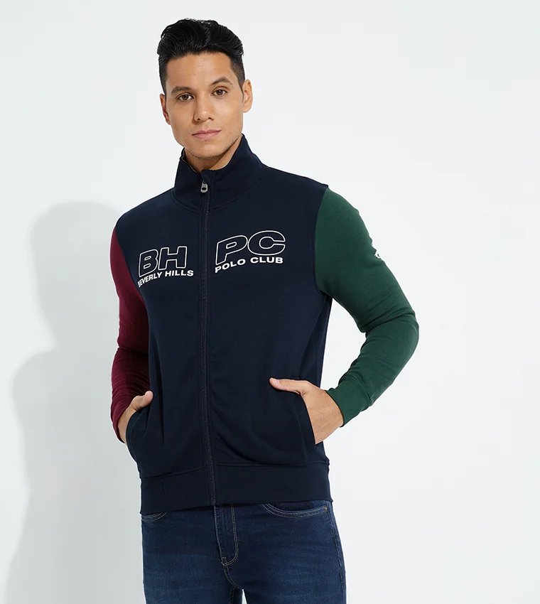 BEVERLY HILLS POLO CLUB Printed Crew Neck Full Zipper Jacket