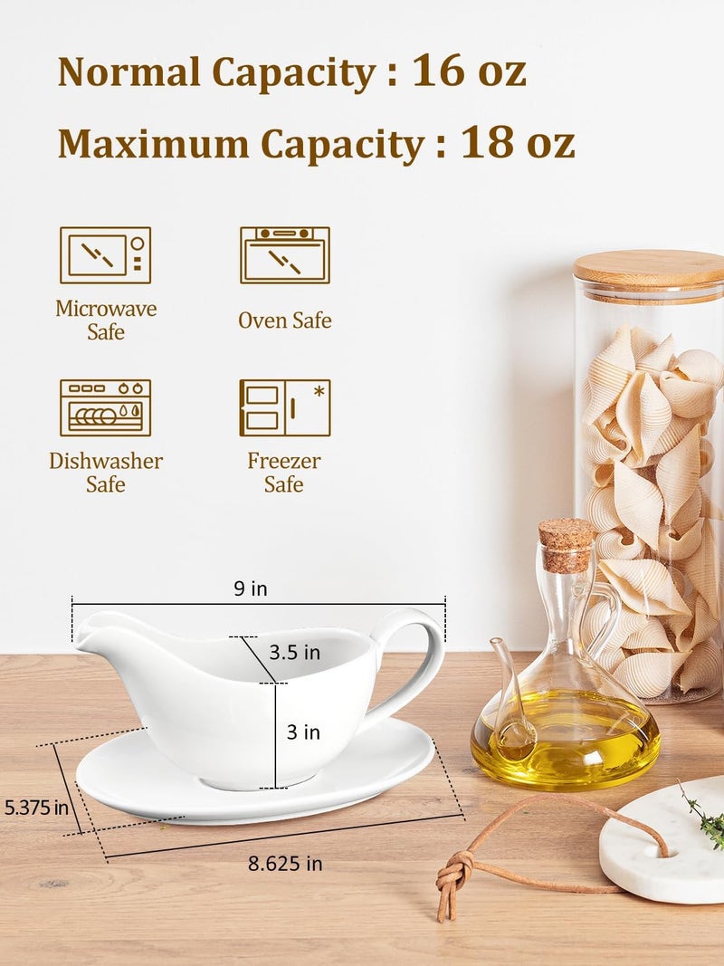 Yedio 18 oz Gravy Boat with Saucer, Large White Ceramic Gravy Boat, Boat and Tray for Turkey Beef Sauce, Salad Dressing, Creamer, Milk, Broth,Microwave and Dishwasher Safe - Image 2