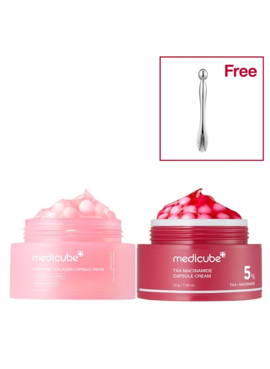 MediCube Pink Niacinamide Capsules Brightening Cream Set 55g / MediCube Capsule Cream, Salmon Acid, Facial Moisturizer | Lightweight Moisturizing Cream | Niacinamide for Rejuvenated, Glowing Skin | Korean Skincare Products, 1.94 oz