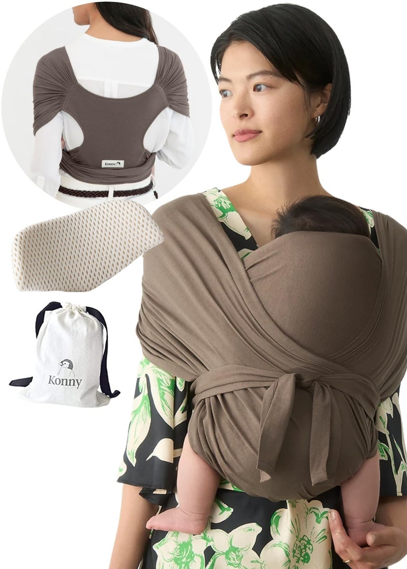 Konny New and Improved Baby Carrier Flex SoftBreezeIncludes Head Support Adjustable Easy to Wear and Wrap Baby Sling Perfect for Newborn Babies Essentials up to 44 lbs M4XL Mocha