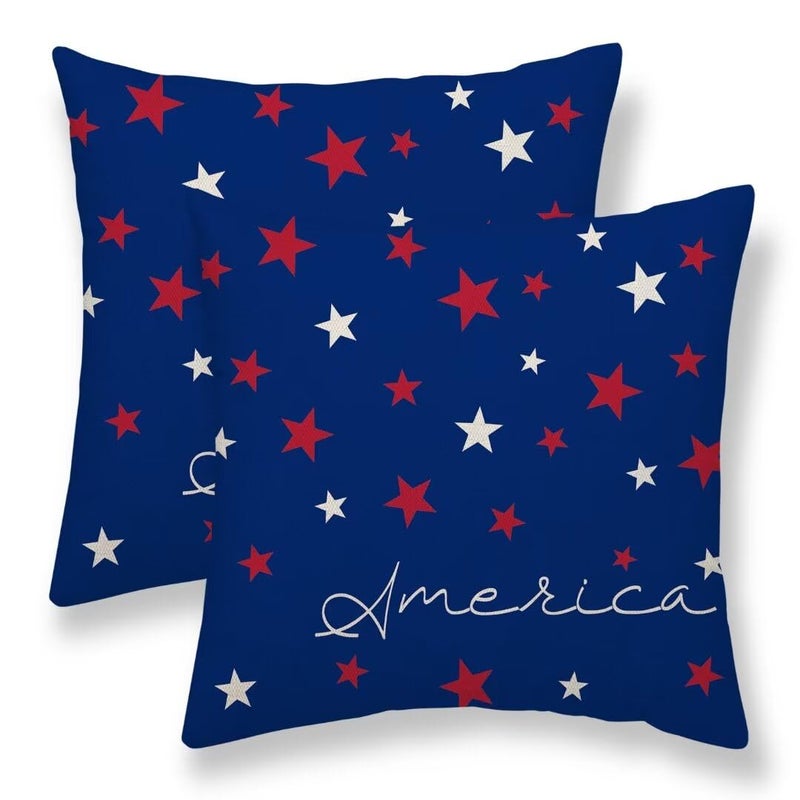 Sunshineyan 4th of July Pillow Covers 20x20 Set Of 2, Patriotic Blue Background American Red White Stars Decorative Throw Pillows Linen Outdoor Independence Day Cushion Case For Bed Couch Sofa Home Decor - Image 1
