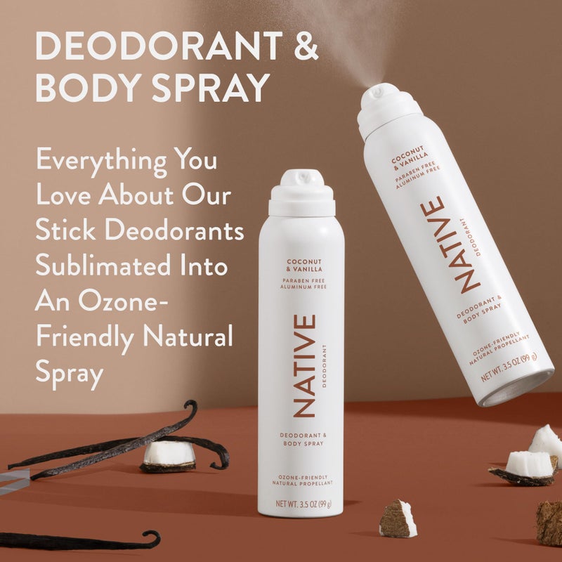 Native Deodorant & Body Spray Contains Naturally Derived Ingredients | Deodorant for Women and Men, All Day Odor Protection, Aluminum and Hydrocarbon Propellant Free | Coconut & Vanilla - Image 2