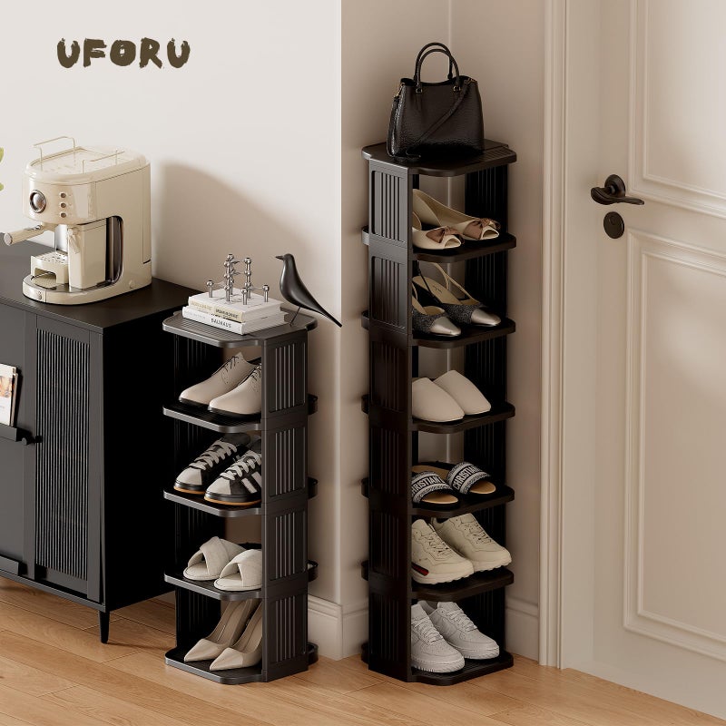 UFORU Small Shoe Rack, 5 Tier Plastic Vertical Shoe Rack for Small and Narrow Spaces, Free Standing Shoe Organizer for Closet, Entryway (Black) - Image 5