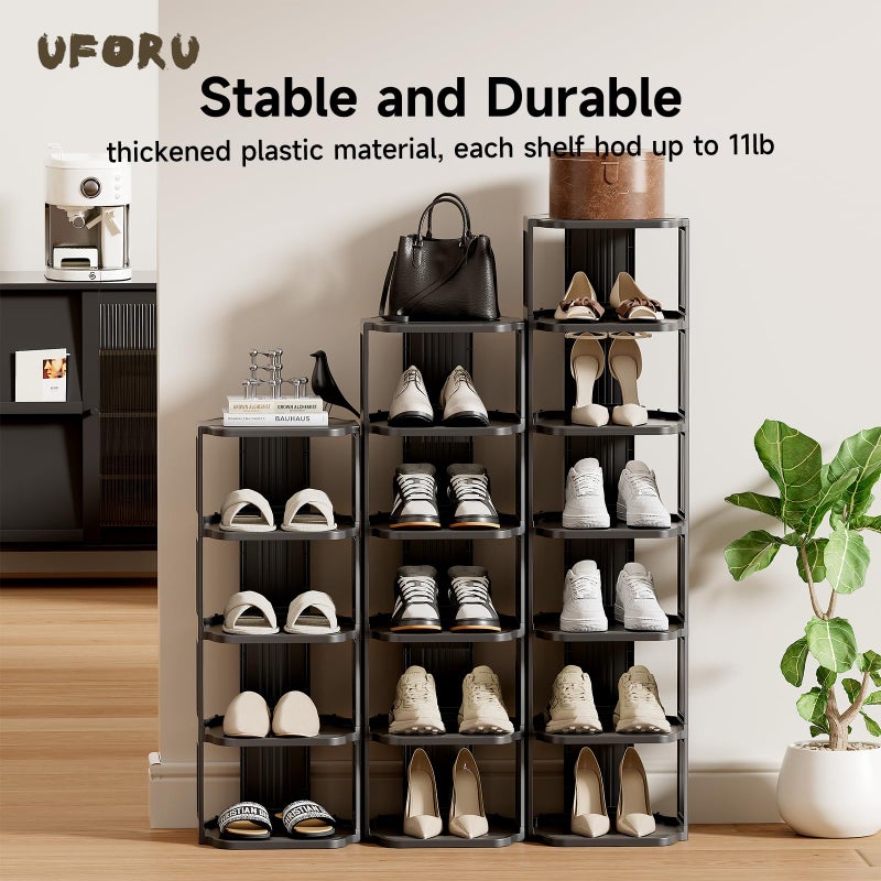 UFORU Small Shoe Rack, 5 Tier Plastic Vertical Shoe Rack for Small and Narrow Spaces, Free Standing Shoe Organizer for Closet, Entryway (Black) - Image 4