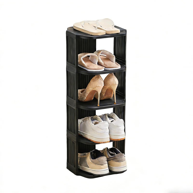 UFORU Small Shoe Rack, 5 Tier Plastic Vertical Shoe Rack for Small and Narrow Spaces, Free Standing Shoe Organizer for Closet, Entryway (Black) - Image 1