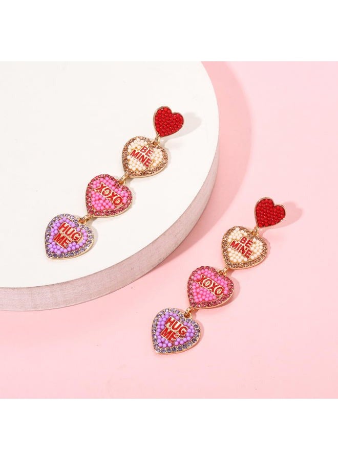 YAHPERN Valentine's Day Earrings, Beaded Heart Earrings for Women Rhinestone Glitter XOXO LOVE Earrings Valentine's Day Gifts for Her (Heart 1) - Image 5
