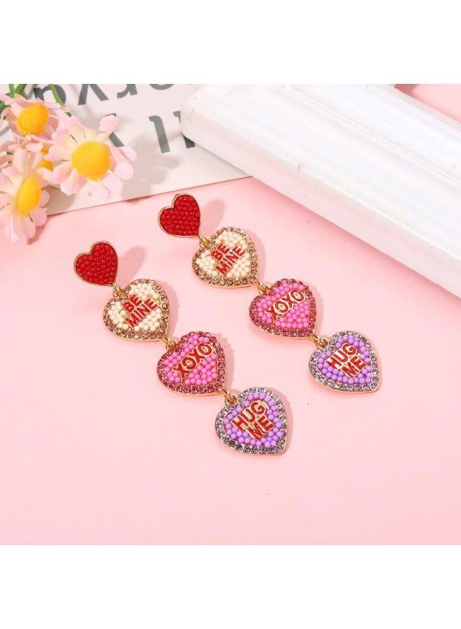 YAHPERN Valentine's Day Earrings, Beaded Heart Earrings for Women Rhinestone Glitter XOXO LOVE Earrings Valentine's Day Gifts for Her (Heart 1) - Image 4