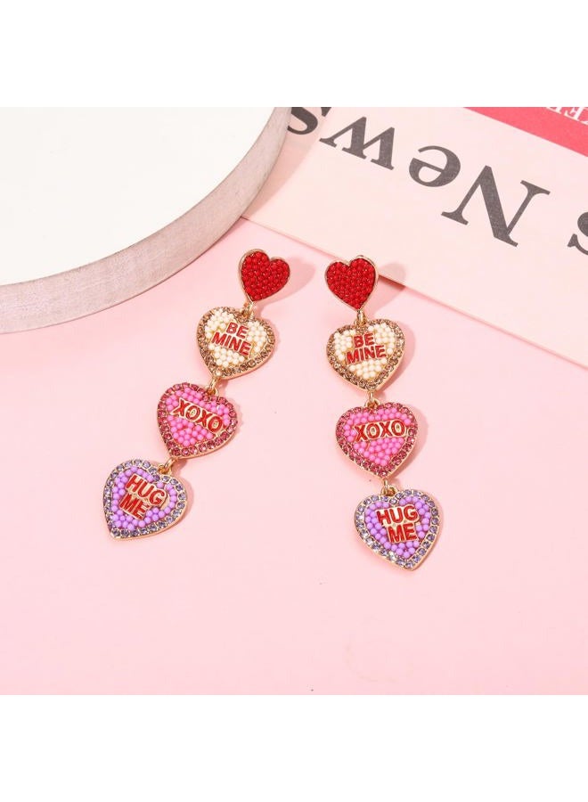 YAHPERN Valentine's Day Earrings, Beaded Heart Earrings for Women Rhinestone Glitter XOXO LOVE Earrings Valentine's Day Gifts for Her (Heart 1) - Image 3