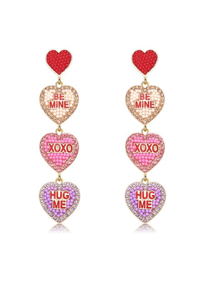 YAHPERN Valentine's Day Earrings, Beaded Heart Earrings for Women Rhinestone Glitter XOXO LOVE Earrings Valentine's Day Gifts for Her (Heart 1) - Image 1