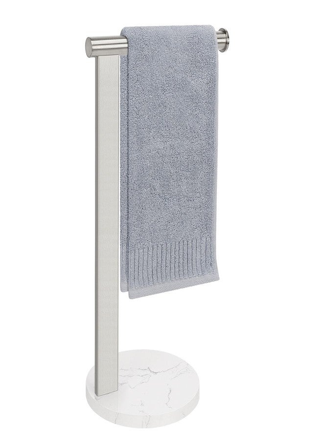 Siyzda Hand Towel Holder Stand for Bathroom, L- Shaped Standing Hand Towel Rack, Towel Bar Kitchen Vanity Countertop Organizer, SUS304 Stainless Steel Material (Marble Base, Brushed Nickel) - Image 1