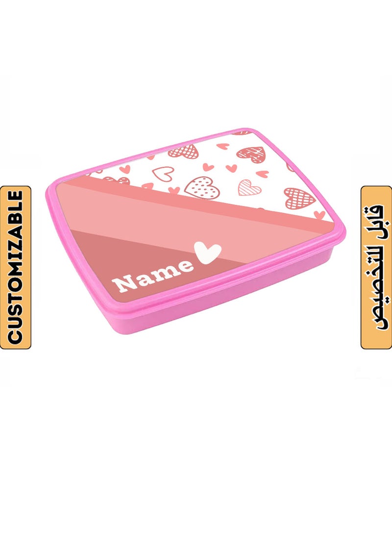 LOWHA Customizable Lunch Box with Personalized Name and Hearts Design - Image 1