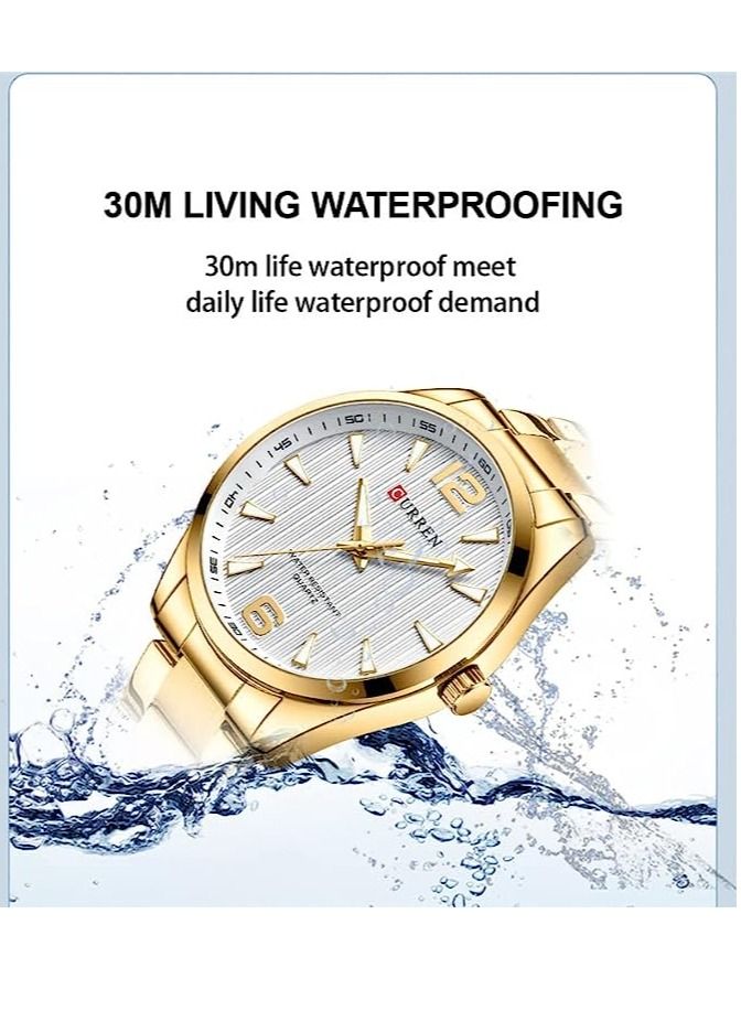 CURREN ساعة كيرين 8434 الرياضية الفاخرة للرجال بحزام من الفولاذ المقاوم للصدأ حركة كوارتز مقاومة للماء طراز عسكري - ذهبية - Image 3