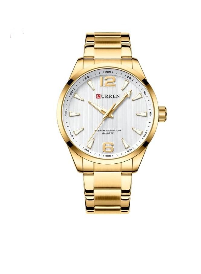 CURREN ساعة كيرين 8434 الرياضية الفاخرة للرجال بحزام من الفولاذ المقاوم للصدأ حركة كوارتز مقاومة للماء طراز عسكري - ذهبية - Image 1