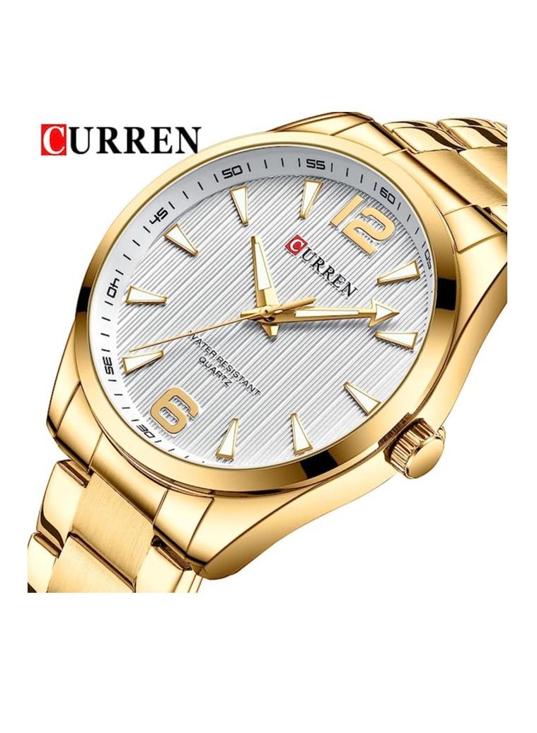 CURREN ساعة كيرين 8434 الرياضية الفاخرة للرجال بحزام من الفولاذ المقاوم للصدأ حركة كوارتز مقاومة للماء طراز عسكري - ذهبية - Image 2