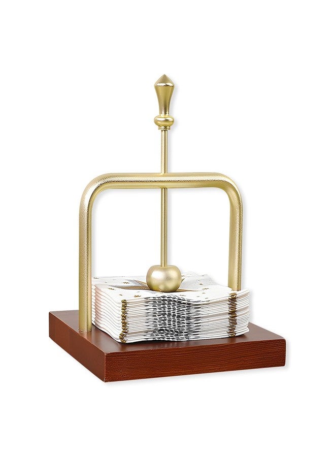 VinBee Wood Napkin Holder for Table Square Tabletop Napkin Dispenser with Sophisticatedly Metal Center Bar, Napkin holder for Home, Kitchen, Office, Restaurant, Hotel, Cafe, Bar 5.5 Inch - Image 1