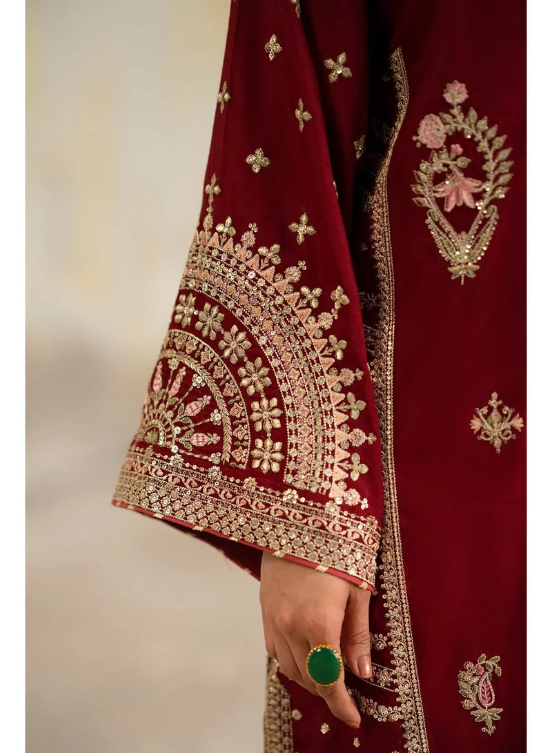 BAZM Bazm Luxury Couture Embroidered Tunic Maroon